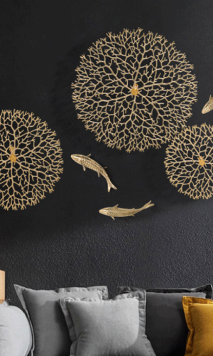 Exquisite Golden Fishes with Lotus Leaf & Coral Copper Wall Décor