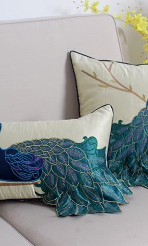 Cushion Covers Peacock Jacquard Embroidered — 30×50 & 45x45cm