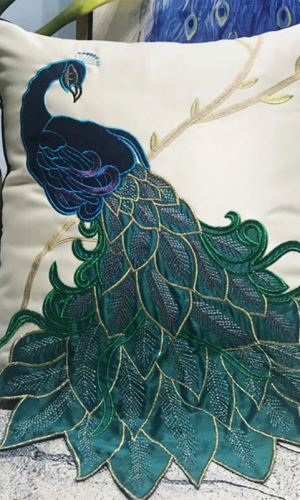 Cushion Covers Peacock Jacquard Embroidered — 30×50 & 45x45cm