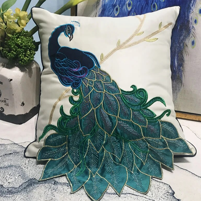 Birds Cushion Cover Peacock Pillow Cases30x50/45x45cm Jacquard Embroidered