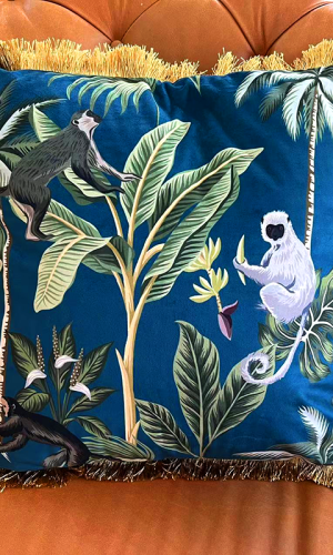 Cushion Covers Tropical Monkey Fringed Velvet — 35-60cm, Double Sides
