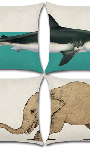 Cushion Covers Animal Puzzle Design — Dinosaur, Whale, Shark, 45x45cm