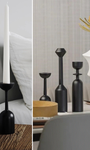 candle holder-Black Wooden Set Modern Candlestick Holder