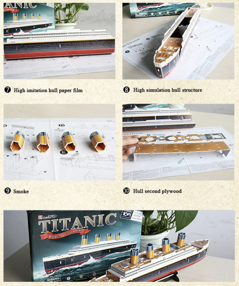 Titanic Model Kit 3D Cardboard Puzzle 45cm for Age 8+ Titanic Model Kit 3D Cardboard