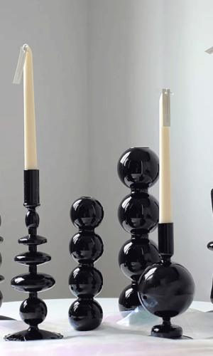 Candle Holders – Handmade Black Glass Romantic Candle Stand