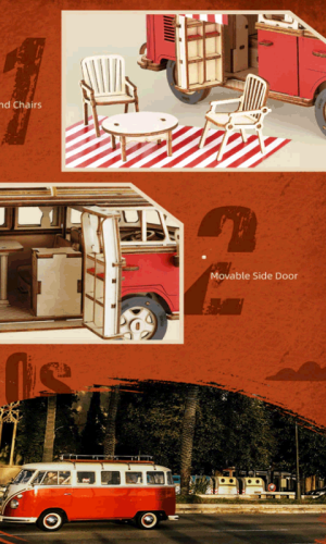 Volkswagen T1 Camper Van Wooden Model Kit — 3D Puzzle, 29cm, Ages 12+