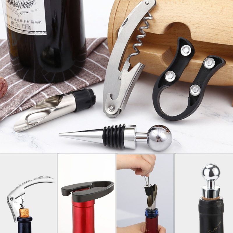 Novelty Design Wine Opener Set - 4 Pcs Wooden Barrel - Image 3