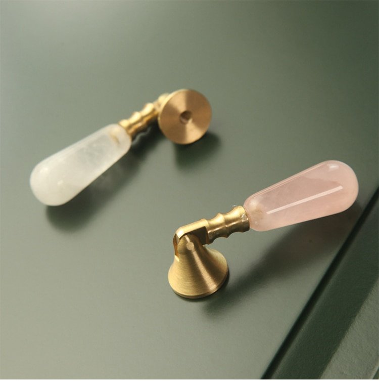 Drawer Knobs Crystal Teardrop Design — White & Pink, Natural Crystal Crystal Cabinet Drawer Knobs