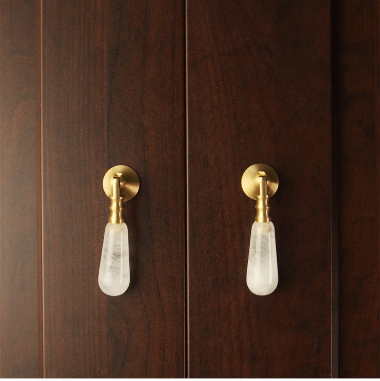 Drawer Knobs Crystal Teardrop Design — White & Pink, Natural Crystal Crystal Cabinet Drawer Knobs