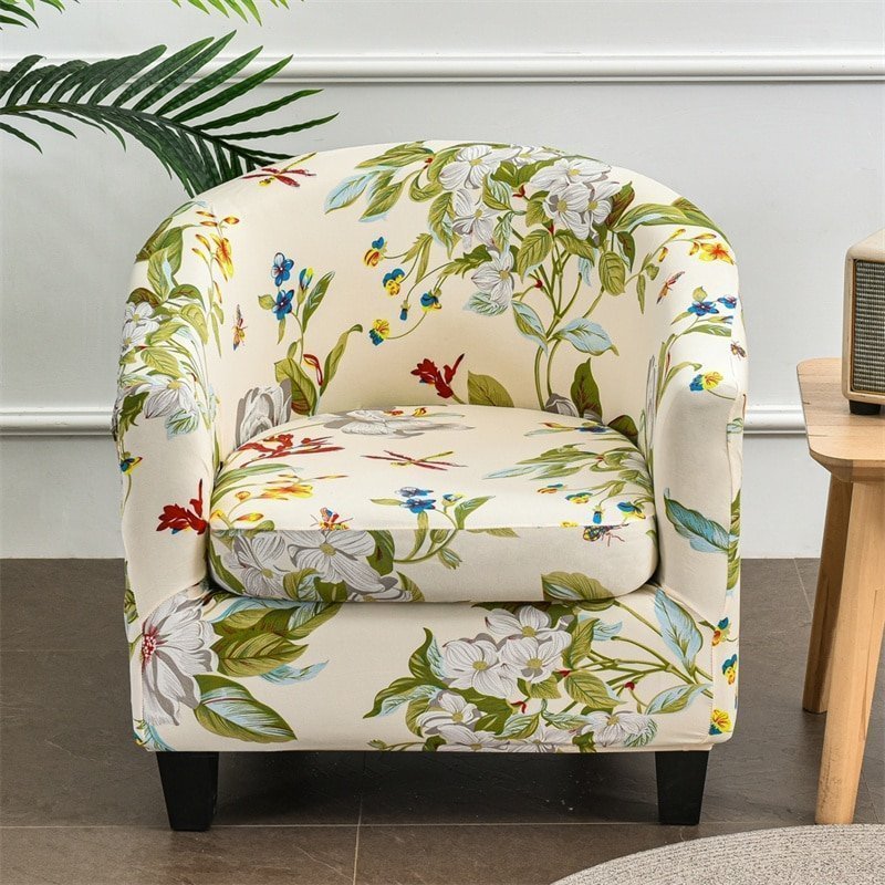 Floral Patterns Tub Chair Or Club Chair Cover With Separate Cushion Seat