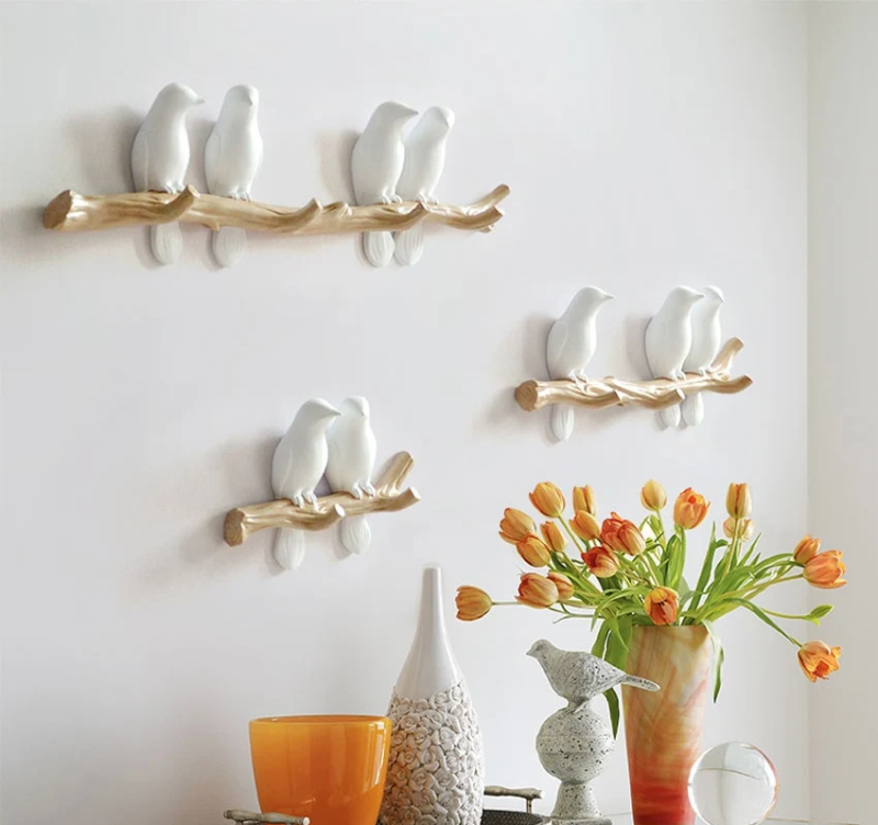 Joy of Birds — Charming Bird Hooks for Wall, Resin, 3 Colours Resin Birds Wall Hook Charming Birds Wall Hanging Hook