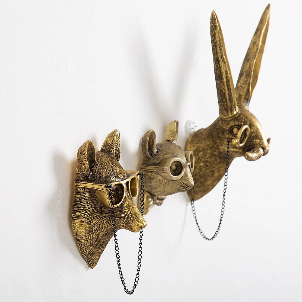 Animal Figurines Rabbit Bear Deer & Wolf Wall Décor