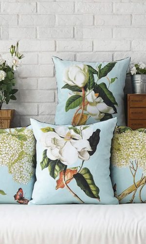 Floral Cushion Cover Blue pillow cases 45x45cm Velvet