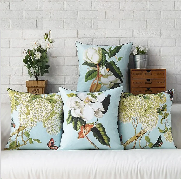 Floral Cushion Cover Blue pillow cases 45x45cm Velvet