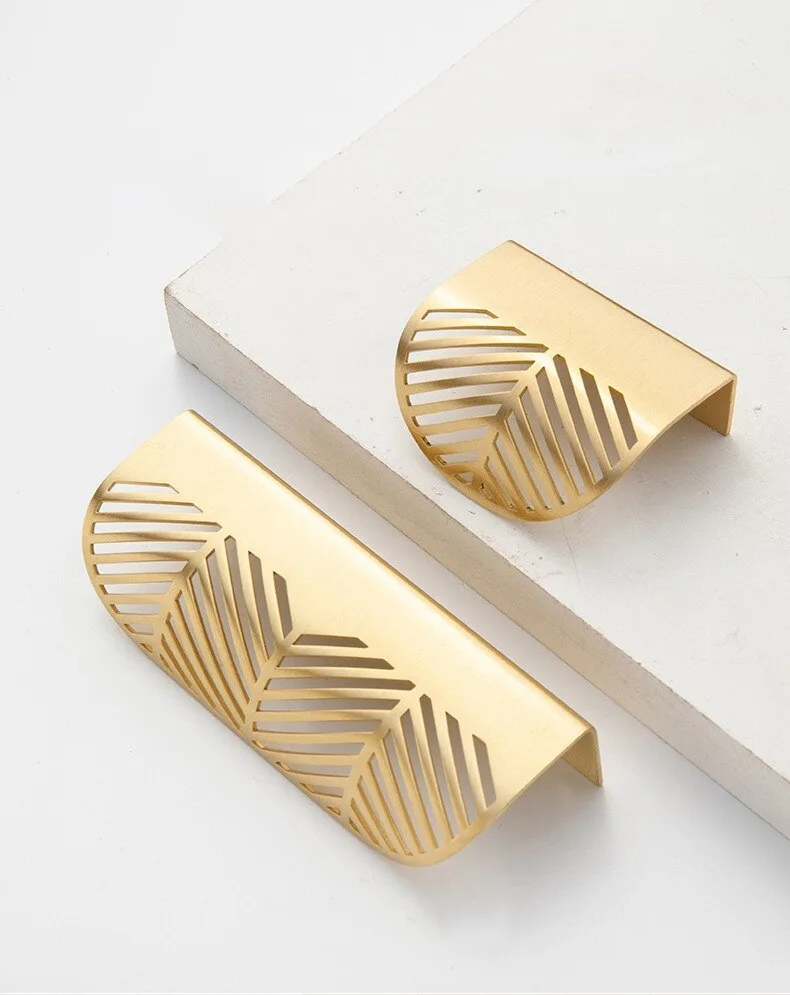 Cabinet Pulls Drawer Handles Golden Leaf — Modern Design, Copper Brass Cabinet Handles Art Deco Handles Drawer Knobs