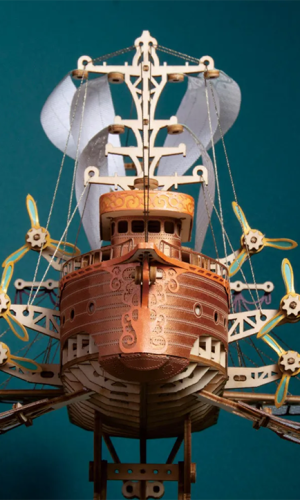 22cm Steampunk Victorian Fantasy Wooden Puzzle Spaceship Model Kit