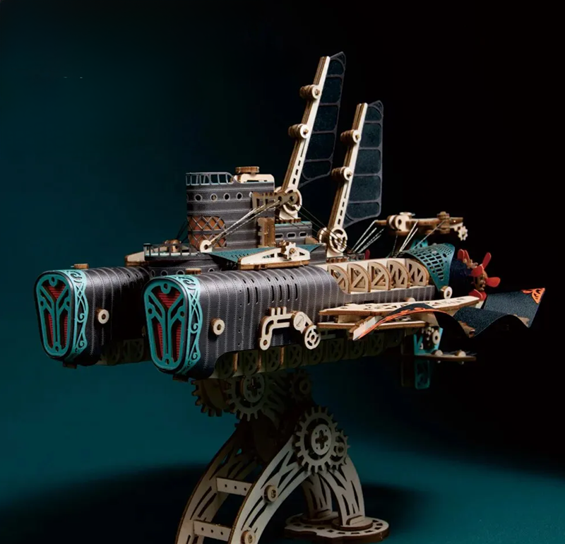 Futuristic Steampunk Airship Model Kit 3D Mixed Media Puzzle for Adults & Teenagers