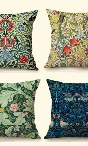 William Morris Cushion Covers Strawberry Thief — Linen Cotton Blend