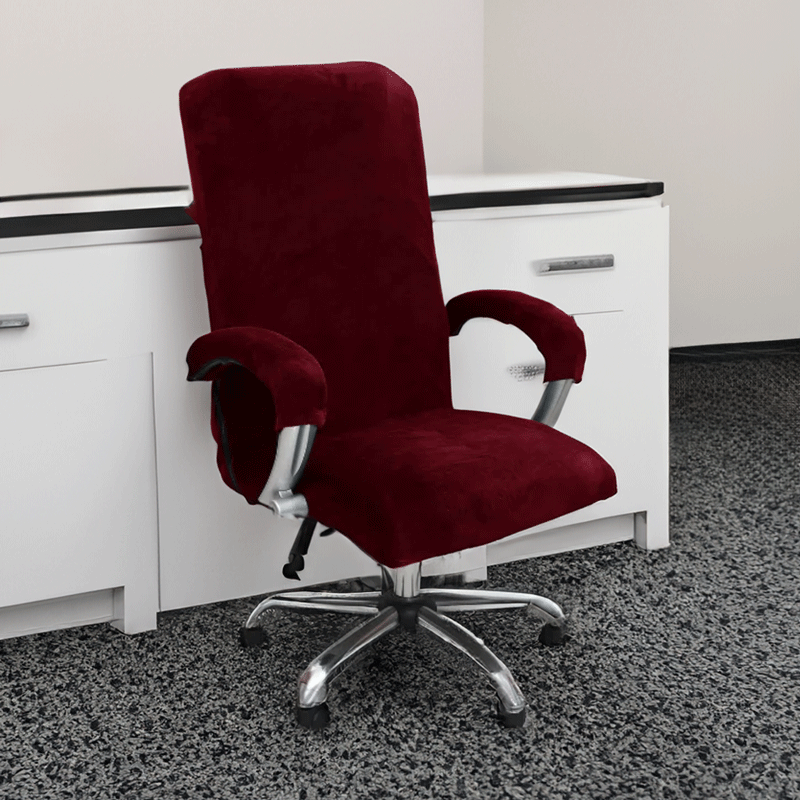 Velvet Office Chair Covers-One Piece With Armrest Protector