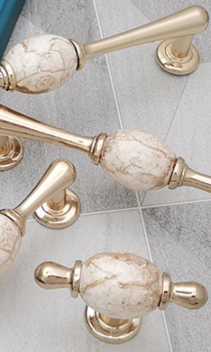 Cabinet Handles Art Deco Drawer Knobs — Vintage Marble Ceramic Style