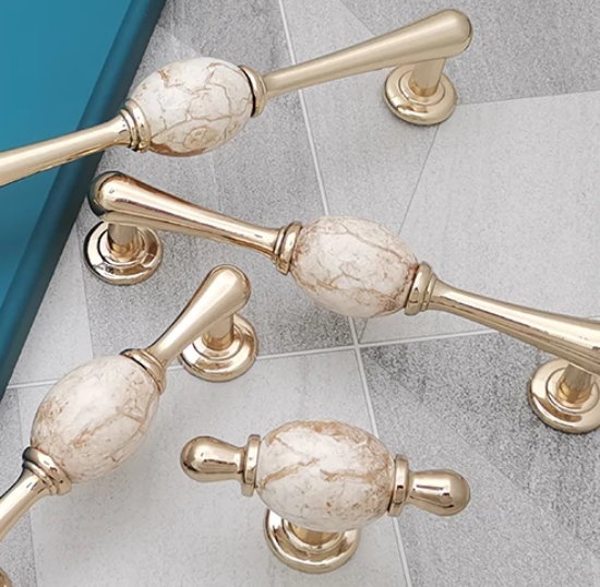 European Style Marble Finish Ceramic Cabinet Handles Art Deco Drawer Knobs