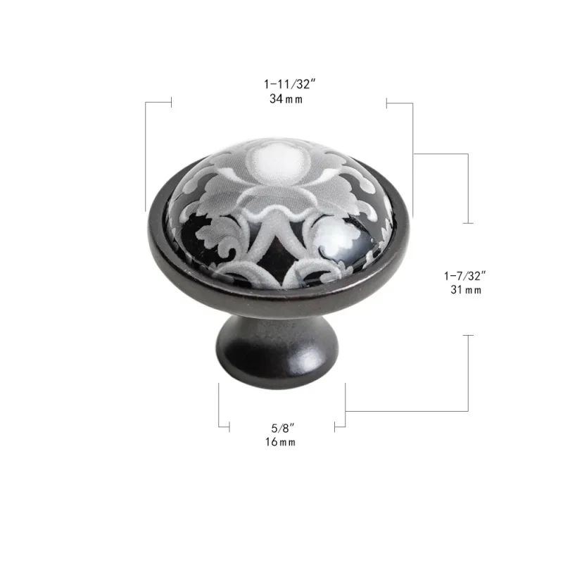 Black with floral patterns Retro Style Ceramic Wardrobe Cupboard Door Handle