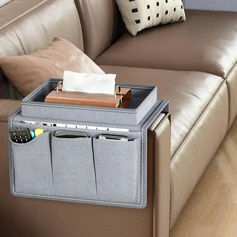Couch Caddy Sofa Armrest Organiser — Remote Holder with 5 Pockets Couch Caddy Remote Control Holder for Couch Recliner, Non Slip Armrest Organizer