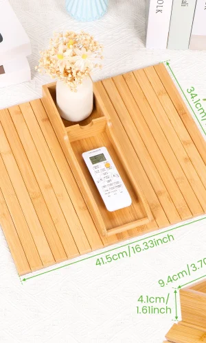 Bamboo Couch Caddy — Remote Holder & Cup Holder for Couch Armrests