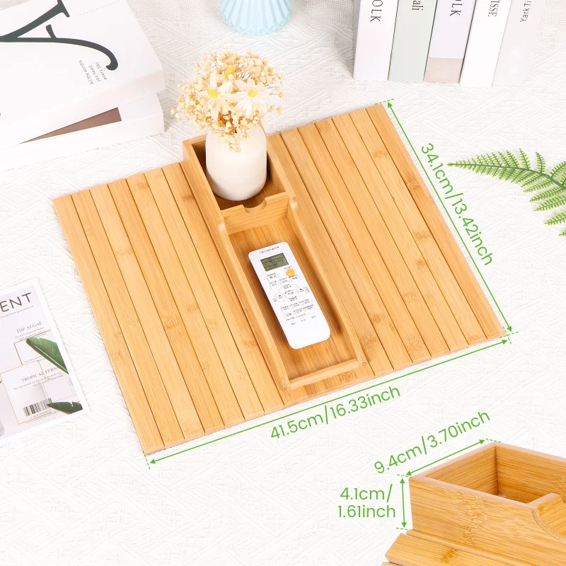Bamboo Couch Caddy — Remote Holder & Cup Holder for Couch Armrests Couch Caddy Remote Control Holder for Couch Recliner, Non Slip Armrest Organizer