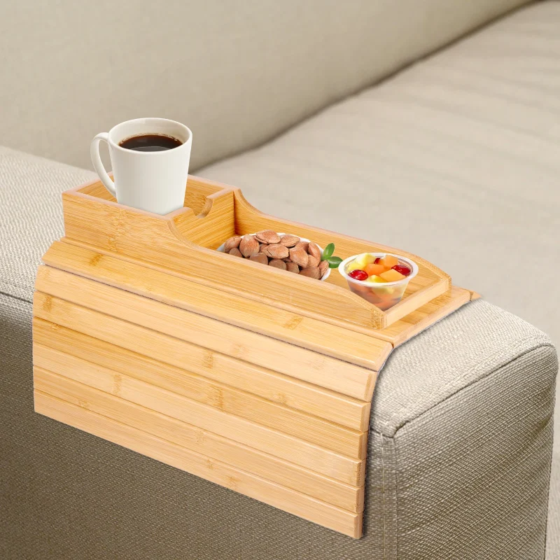 Bamboo Couch Caddy — Remote Holder & Cup Holder for Couch Armrests Couch Caddy Remote Control Holder for Couch Recliner, Non Slip Armrest Organizer