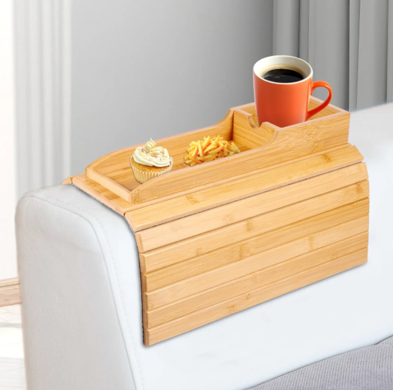 Bamboo Couch Caddy — Remote Holder & Cup Holder for Couch Armrests Couch Caddy Remote Control Holder For Couch Recliner Armrest Organizer Bamboo