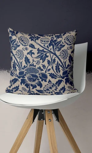 William Morris Cushion Covers Blue — Linen Cotton, 45x45cm