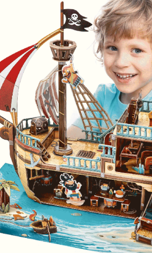 Pirate Treasure Ship Model Kit — 50cm, 157 Pieces, Ages 5+