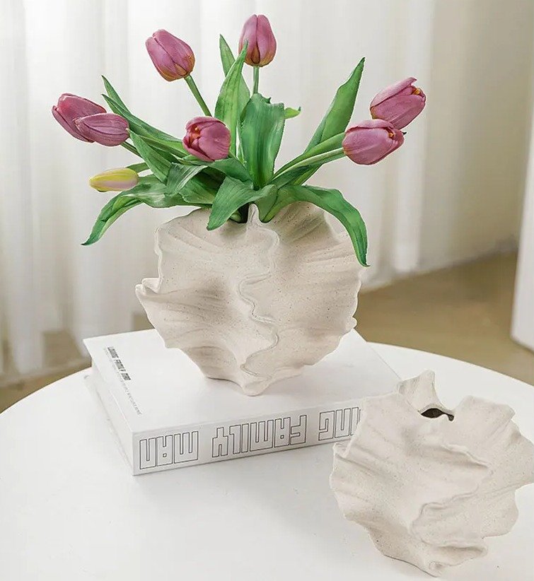 Hamptons Style Ceramic Vase — Aragonite Texture, Coral Shape Hamptons Style vase aragonite texture coral shape ceramic vase Black & white