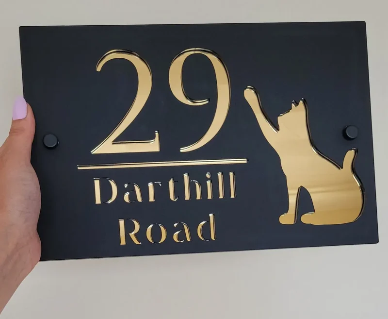 Custom made to order Letterbox & House Numbers Signs with Cat Silhouette