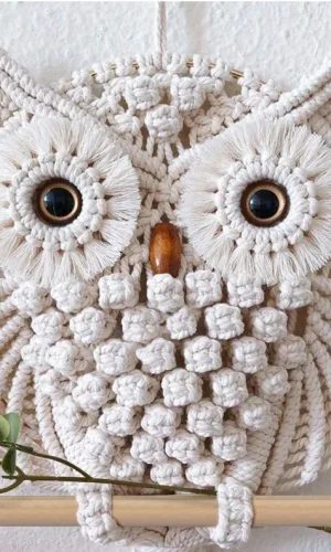 Macrame Wall Hanging — White Owl Woven Tapestry