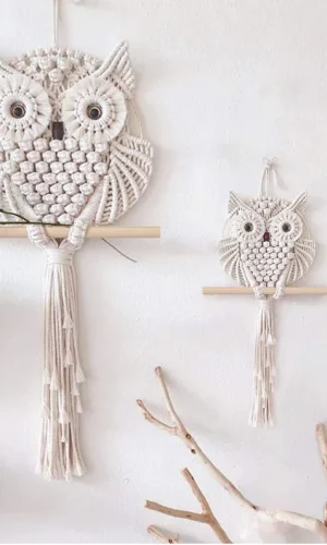 Macrame Wall Hanging — White Owl Woven Tapestry