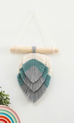 Macrame Wall Hanging — Leaf Shape Woven Tapestry in Rich Colours