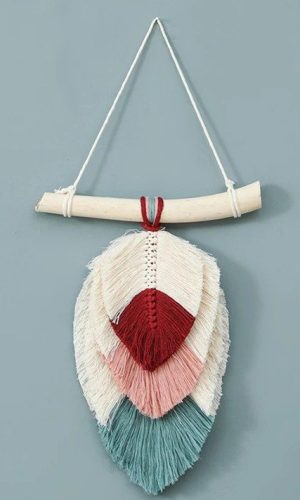 Macrame Wall Hanging — Leaf Shape Woven Tapestry in Rich Colours