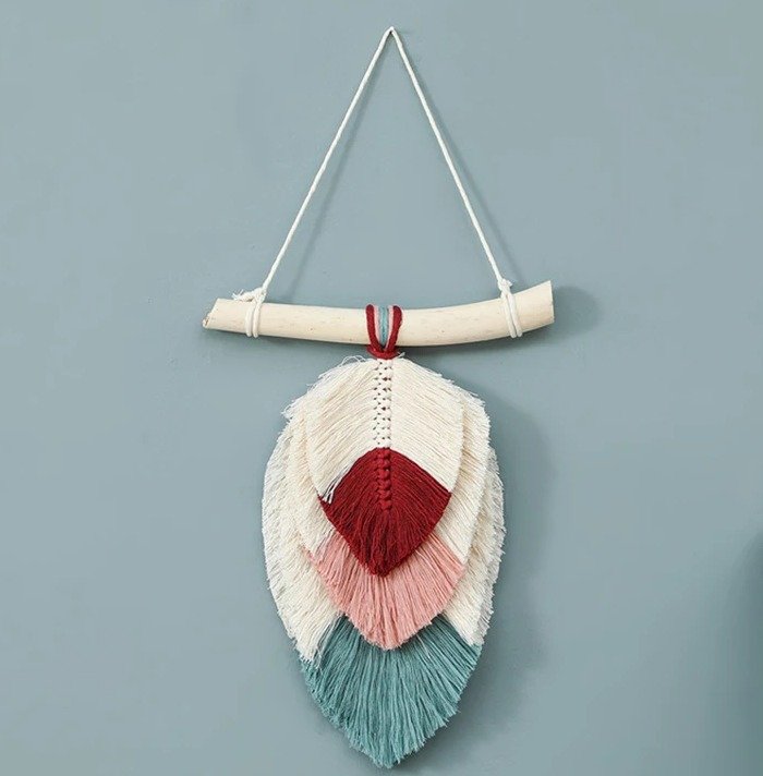 Macrame Wall Hanging — Leaf Shape Woven Tapestry in Rich Colours