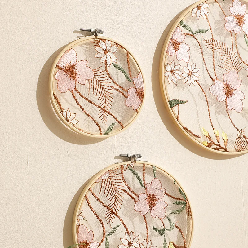 Pink Dream Floral Design Embroidery Hoop Art Wall Hanging Girls Room Décor