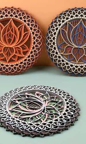 Yoga Room Décor Lotus Flower Mandala Wall Hanging Orange & Blue Ø30cm