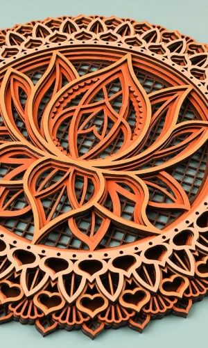 Yoga Room Décor Lotus Flower Mandala Wall Hanging Orange & Blue Ø30cm