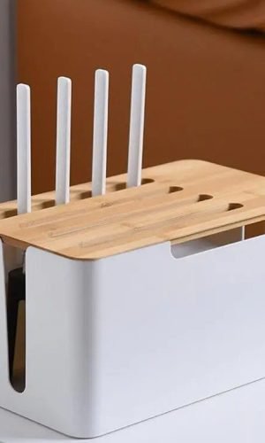 WiFi Router Storage Box with Wood Cover — Desktop Cable Organiser