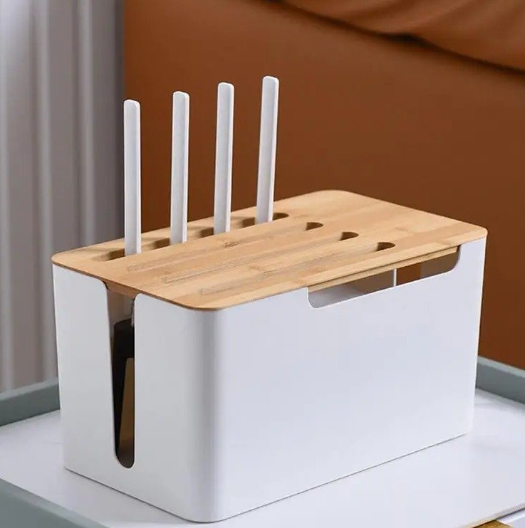 Wifi Wireless Router Storage Box-Desktop Cable organiser with wood cover