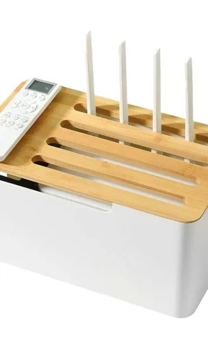 WiFi Router Storage Box with Wood Cover — Desktop Cable Organiser