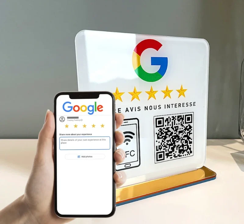 Custom Made to Order Desktop Google Review Sign with QR Code & NFC Chip