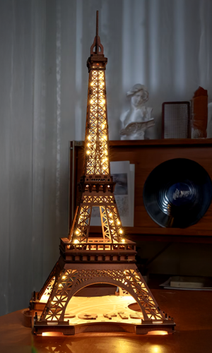 Eiffel Tower Wooden Model Kit & LED Lamp — 53cm, Adults & 14+