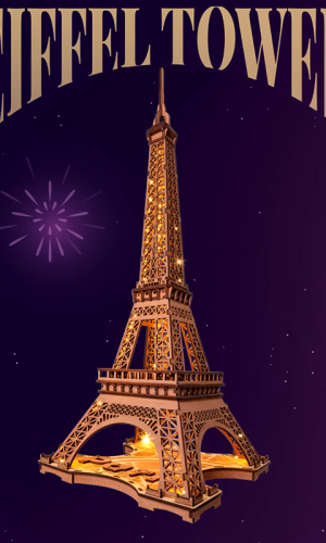 Eiffel Tower Wooden Model Kit & LED Lamp — 53cm, Adults & 14+
