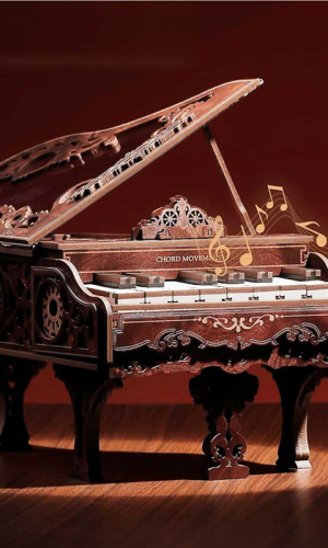 Grand Piano Wooden Model Kit & Music Toy — 20cm, for Adults & 14+